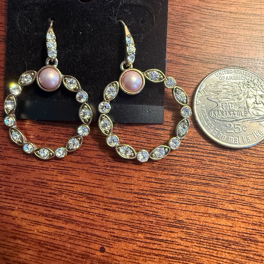 Vintage Monet earrings  Rose Rhinestone Hoop Earrings